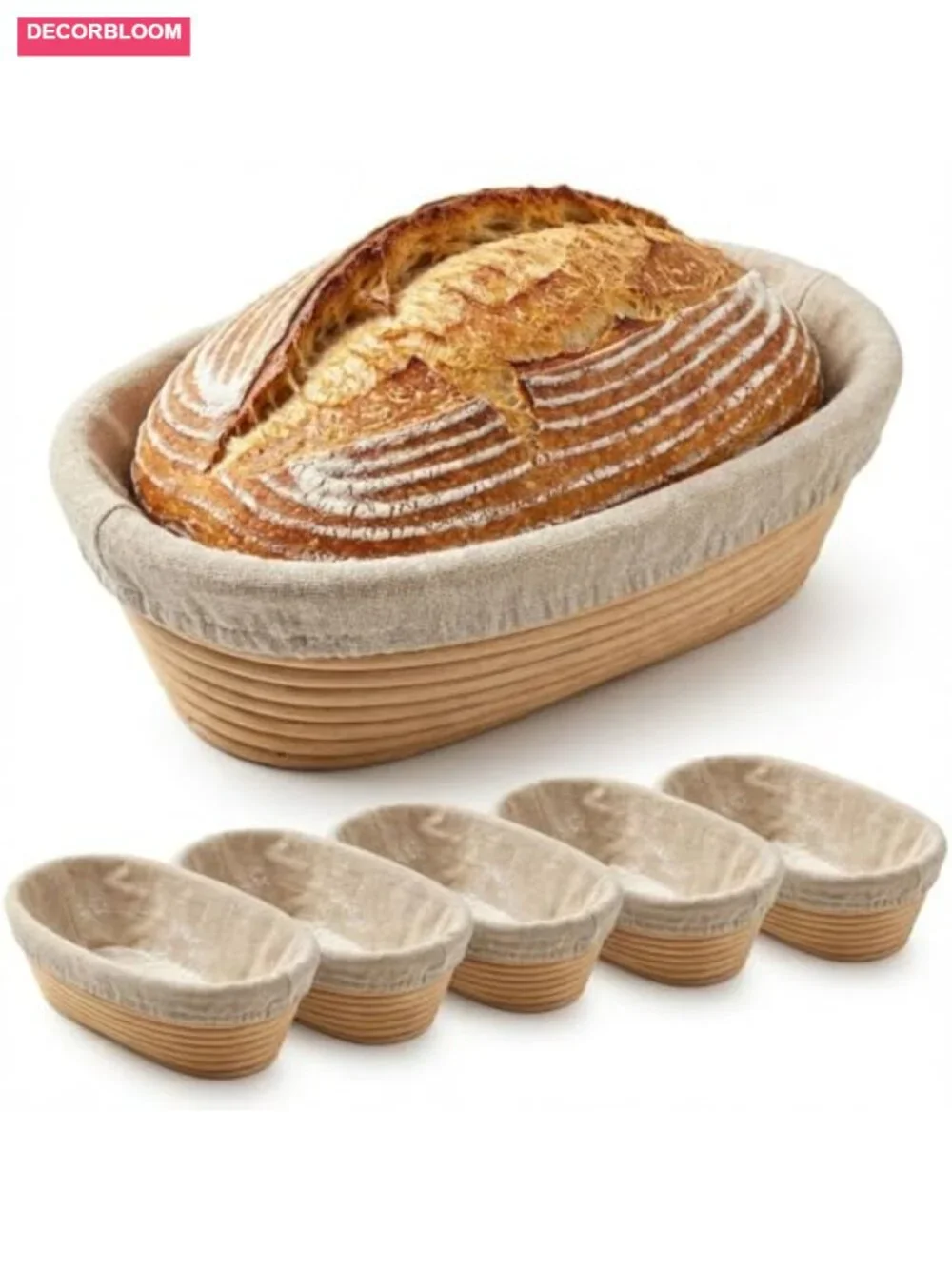 6 Pack Oval Banneton Proofing Baskets with Liners, Natural Rattan Sourdough